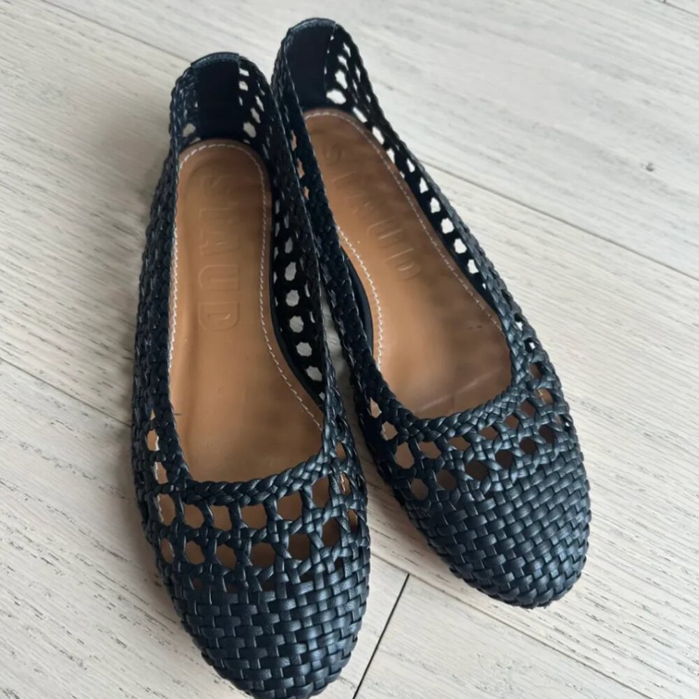 Staud Nell woven leather ballet flats in Black